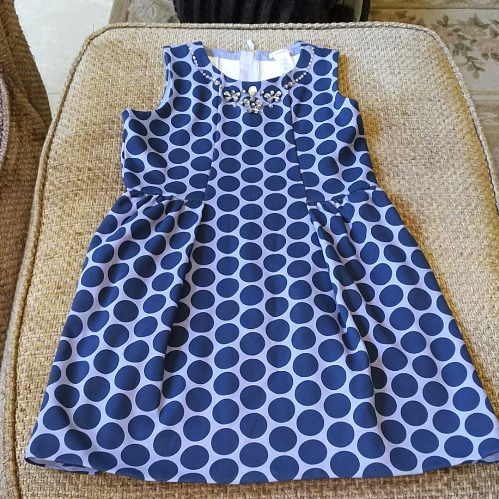 NWOT Crewcuts Girls Lavender/Dark Blue Polkadot Dress